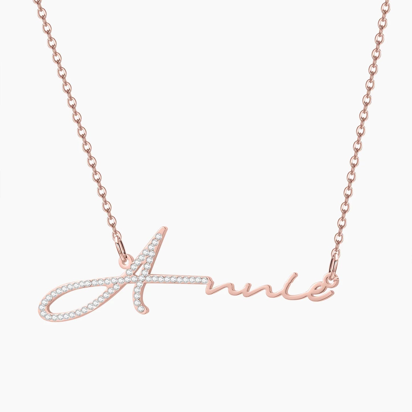 Qitian Personalized Signature Dainty Diamond Name Necklace Stainless Steel Handmade Custom Name Zircon Crystal Jewelry For Women