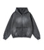 CHARCOAL DISTRESSED ZIP HOODIE