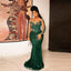 Sheer Neck Long Sleeves Mermaid Evening Gowns African Women So Ebi Party Dress Formal Wear Dark Green Sparkly Lace Prom Dresses