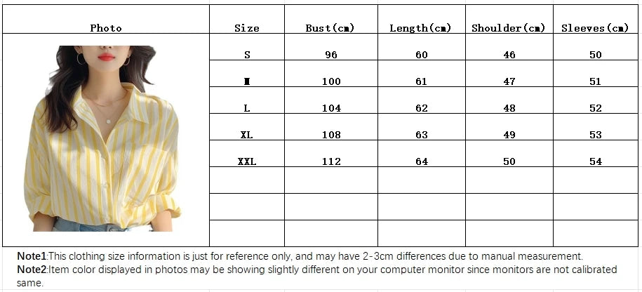 Yellow and white vertical striped shirt women spring and autumn new shirt European casual explosive long-sleeved shirt