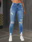 Fashion Skinny Hole Jeans Women 2026 Autumn Stretchy High Waisted Ripped Slim Retro Solid Color Denim Trousers Pants