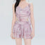 sexy 3D flower Korean fashion wrinkled tie dye print vest swimsuits two pieces with mini skirt culottes bikini set sweet biquini