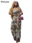 Fashion Printed 2 Two Pieces Outfits for Women Strapless Crop Top and Wide Leg Pants Tassels Matching Sets Birthday Clubwear