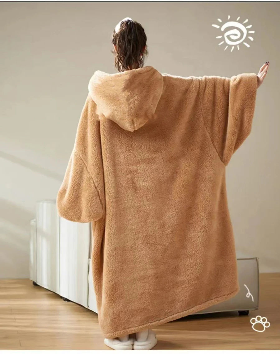 WOSTAR Winter soft Sherpa blanket with sleeves Pocket Hooded wearable Blankets Ultra Plush Outdoor Warm Flannel hoodie Blanket