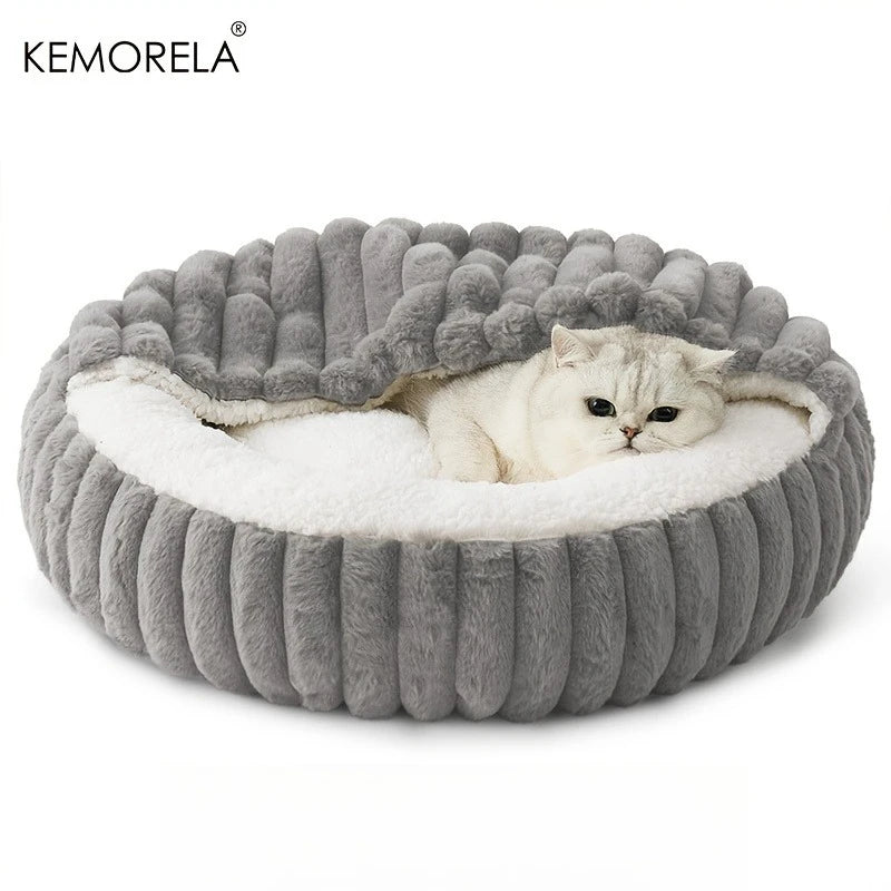 Calming Warm Kitten Bed Round Hooded Cat Cave, Indoor Puppy Sleeping Bed Suitable for Cat Dog Non-Slip Bottom Cat Cushion