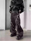 American High Street Y2K Style Thorn Lightning Embroidery Wide-Leg Jeans for Men, Niche Hip-Hop Loose Straight-Leg Flared Pants