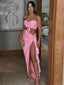 Women's Elegant Two Pieces Dresses Suits Flower Corset Top and High Slit Long Skirts Matching Sets Red Pink Vacation Outfit & 2026