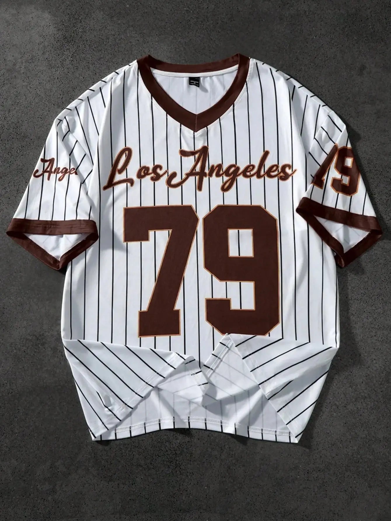 2026 summer new V-neck T-shirt Men's sports printed T-shirt V-neck short-sleeved T-shirt retro baseball chic