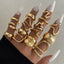 15Pcs/Set Exaggerated Metal Irregular Lines Water Droplet Smooth Rings for Women Men Punk Retro Boho Fashion Jewelry Gift