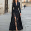 Elegant Solid Formal Occasion Outfit Autumn Women's Lapel Button Top and Skirt Two Piece Set Lace Patchwork Slim Fit Party Suit