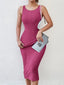 Solid Backless Tank Dress,Summer new sexy backless mid-length knitted sleeveless dress