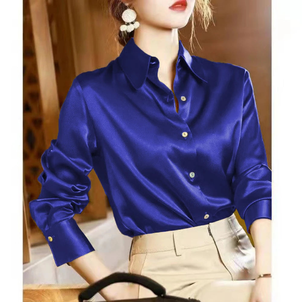 2026 Summer Trend Fashion Women's Casual Elegant Satin Long Sleeved Shirt Office Women's Shirts And Blouses Slim Femal Clothes