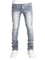 Men's denim fashion personality straight leg men's pants European and American fashion Instagram hot item elastic pearl denim la