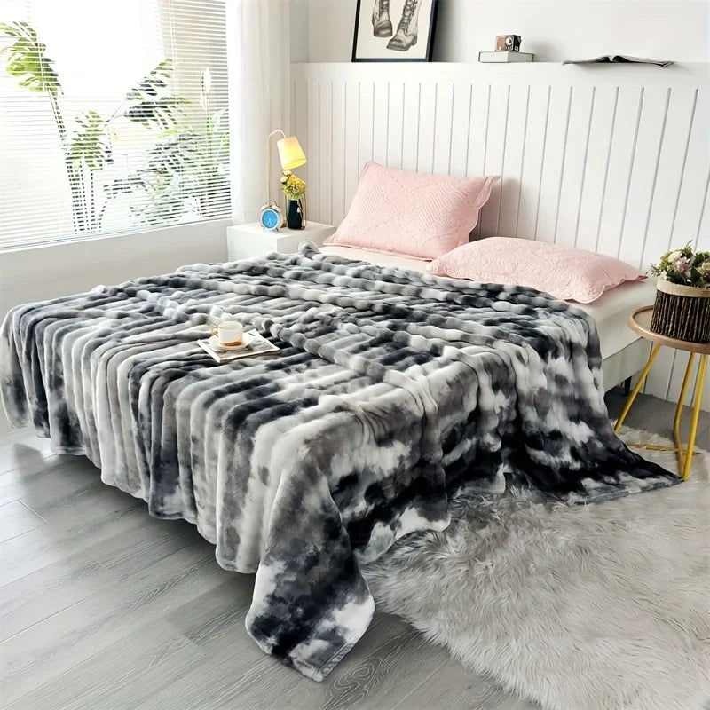 Luxurious Faux Rabbit Fur Bed Blanket - Soft, Thick, and Warm Throw All Seasons, Versatile for Sofa, Shawl, Travel, and Gifts