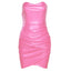 Hot Summer PU Faux Leather Strapless Bodycon Dress Women Sexy Solid Mini Sheath Folds Dresses Night Party Clubwear