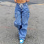 Cargo Pants Jeans Women Streetwear Straight Trousers Multiple Pockets High Waist Vintage Distressed Washed Female Denims 2026