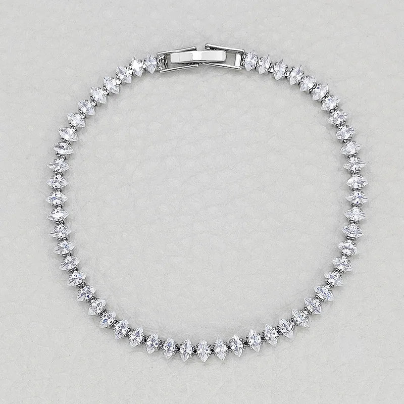 2.5*5mm New Marquise Oval Square Cut Luxury Silver Color on Hand Tennis Bracelet Bangle for Women Party Gift Jewelry