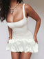 2025 Women's Summer Bodycon Mini Dress with Spaghetti Straps Tight Mini Dress with Ruffled Hem Beach Party Dress