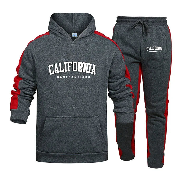 Jogging Mens Tracksuit California Print Hooded Sweatshirt+Pants 2 Piece Set Casual High Quality Comfortable Sports Trend Outfits