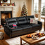 85” Black Faux Leather Couch with USB, 3 Seater Sofa Couches for Living Room, Large Mid Century Modern Office Apartment Couch (B