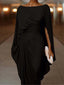 Elegant High Waist Solid Color Banquet Dress Lady Leisure Irregular Long Sleeve Dress Sexy Slash Collar Pleat Slim Evening Dress