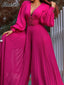 Mlaiscsr Elegant Evening Party Jumpsuit Long Sleeved Waist Pearl Bead Mesh Loose Wide Leg Pleated Long Dinner One Pieces Rompers