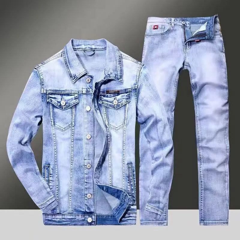 Spring Autumn Men's Denim Suit Loose Korean Trendy Two-Piece Versatile Outerwear Casual Jacket Denim sets