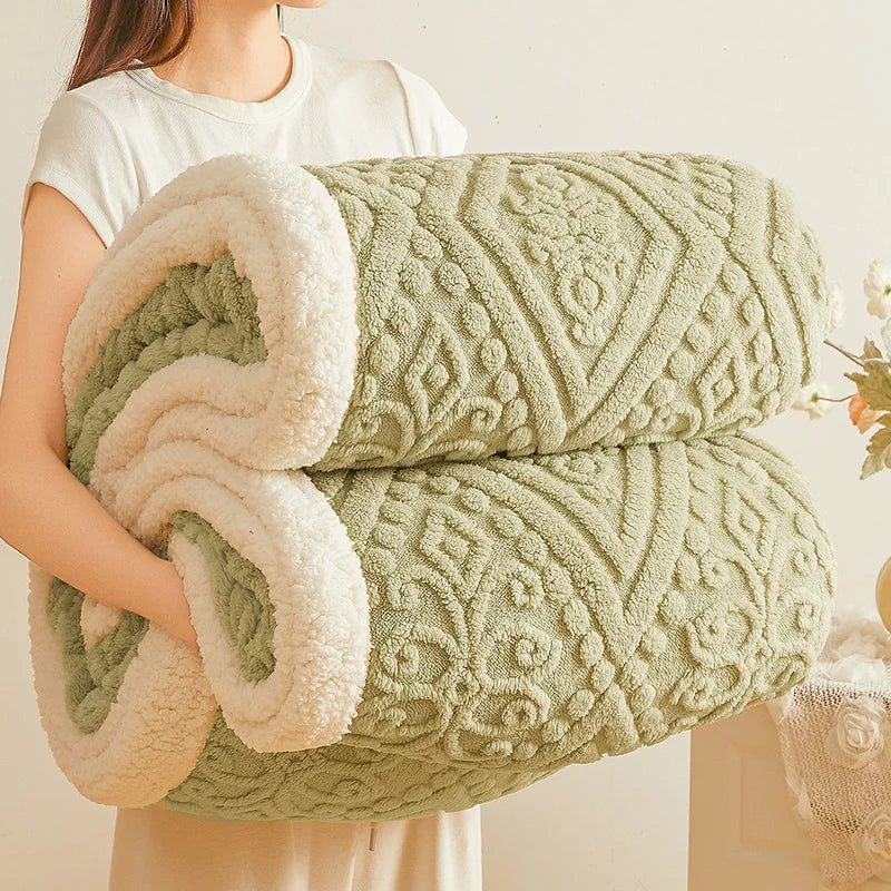 Winter Double Layer Sherpa Blanket Thicken Warmth Blankets for Bed 5D Carved Nap Blanket Quilt Plush Fuzzy Flannel Fleece Quilts
