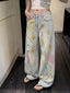 2026 Trend Y2K Style Graffiti Design Vintage Blue Baggy Women's Ripped Jeans Pants For Woman Clothing Straight Denim Trousers
