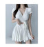 Women'sSwim Set Ribbed V Neck Wrap Crop Top With Tie Waist And Ruffled Flared Skirt Cover Up Modest Summer Bathing Suit Swimwear
