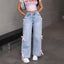 Women Jeans Wide Leg Pants Bow Washed High Waist 2025 Streetwear Denims Distressed Vintage Straight Ankle Length Trousers