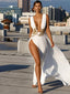 JRRY Sexy Women High Slit Maxi Dresses Deep V Neck Backless Long Dress Solid Pattern Floor Length Dress Vestidos