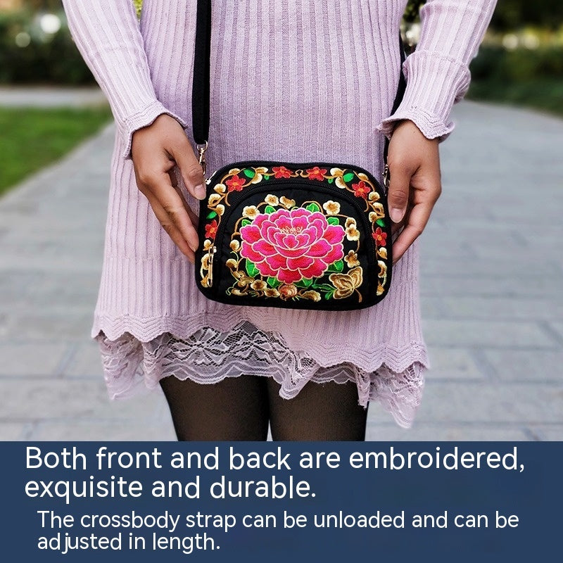 Vibrant Floral Embroidered Crossbody Bag for Women - Lightweight, Double-Sided Design with Detachable Strap, Zipper Closure, and Phone Pocket - Perfect for Casual Outings, Travel Accessory | Vibrant Pattern Bag | Coin Purse Secondary image