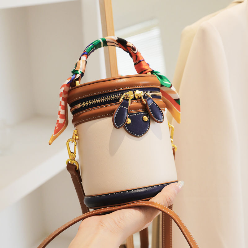 Fashionable Round Cylinder Handbag | Small Shoulder and Crossbody Women'S Bag, Synthetic Faux Leather, Zipper Closure Main image