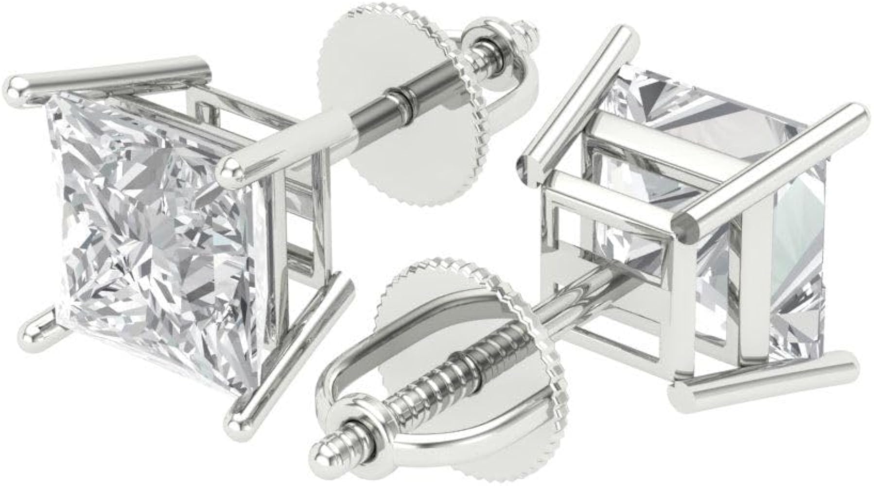 Sterling Silver Asscher Cut Square Moissanite Screwback Earrings W/ Certification Main image