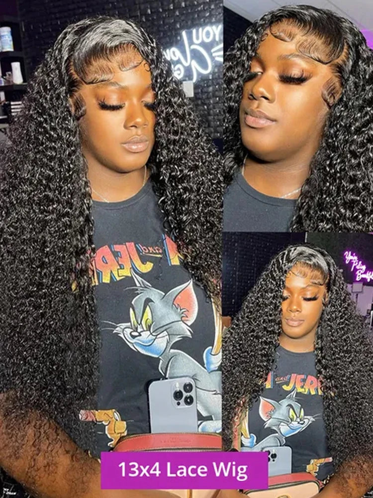 Deep Curly Lace Front Wigs Transparent HD 13x4 Lace Frontal Wigs Deep Wave 100% Real Human Hair Wigs For Women Wet And Wavy