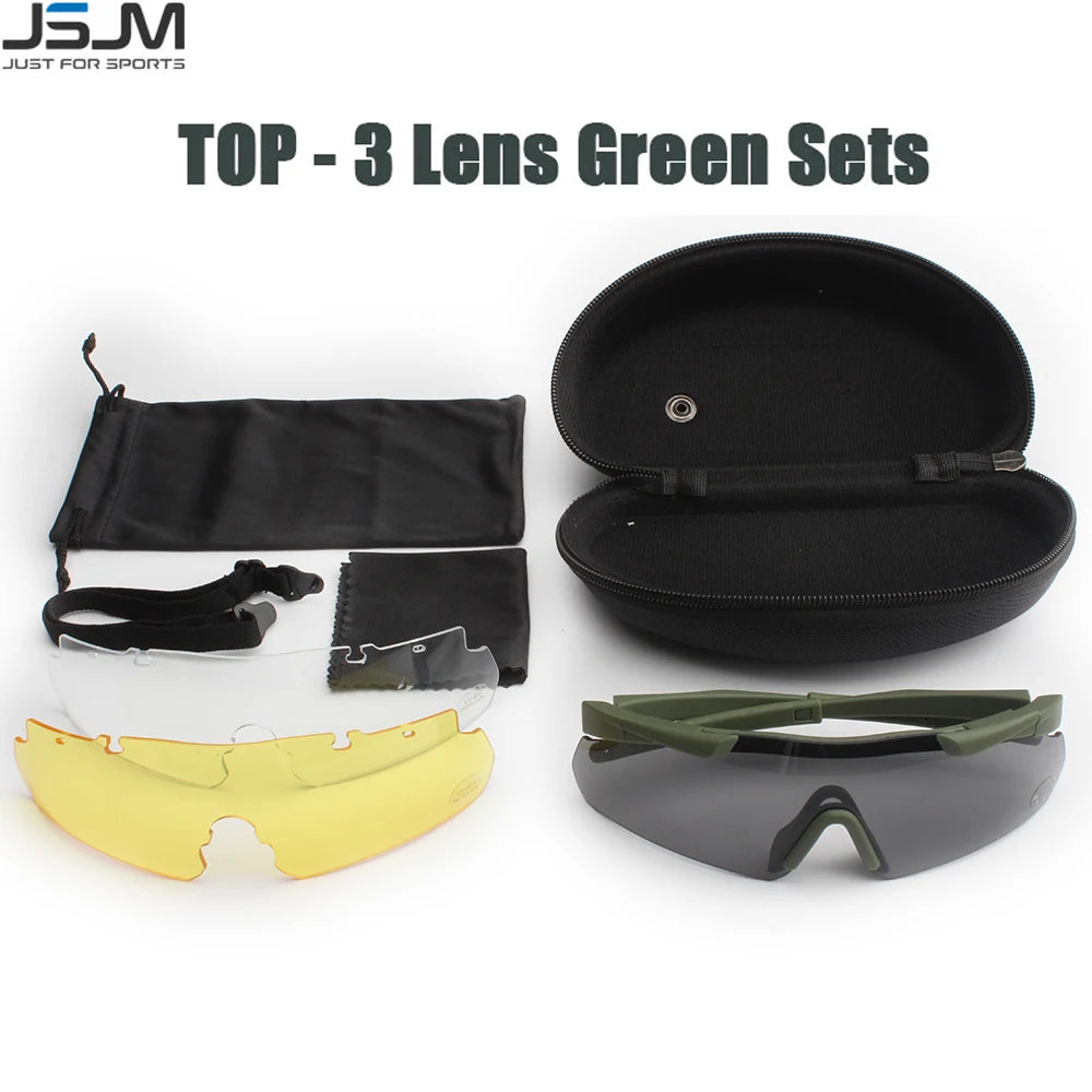 JSJM New Style Tactical Goggles CS Airsoft Windproof Shooting Glasses HD 3 Lens Motocross Motorcycle Mountaineering Safe Glasses