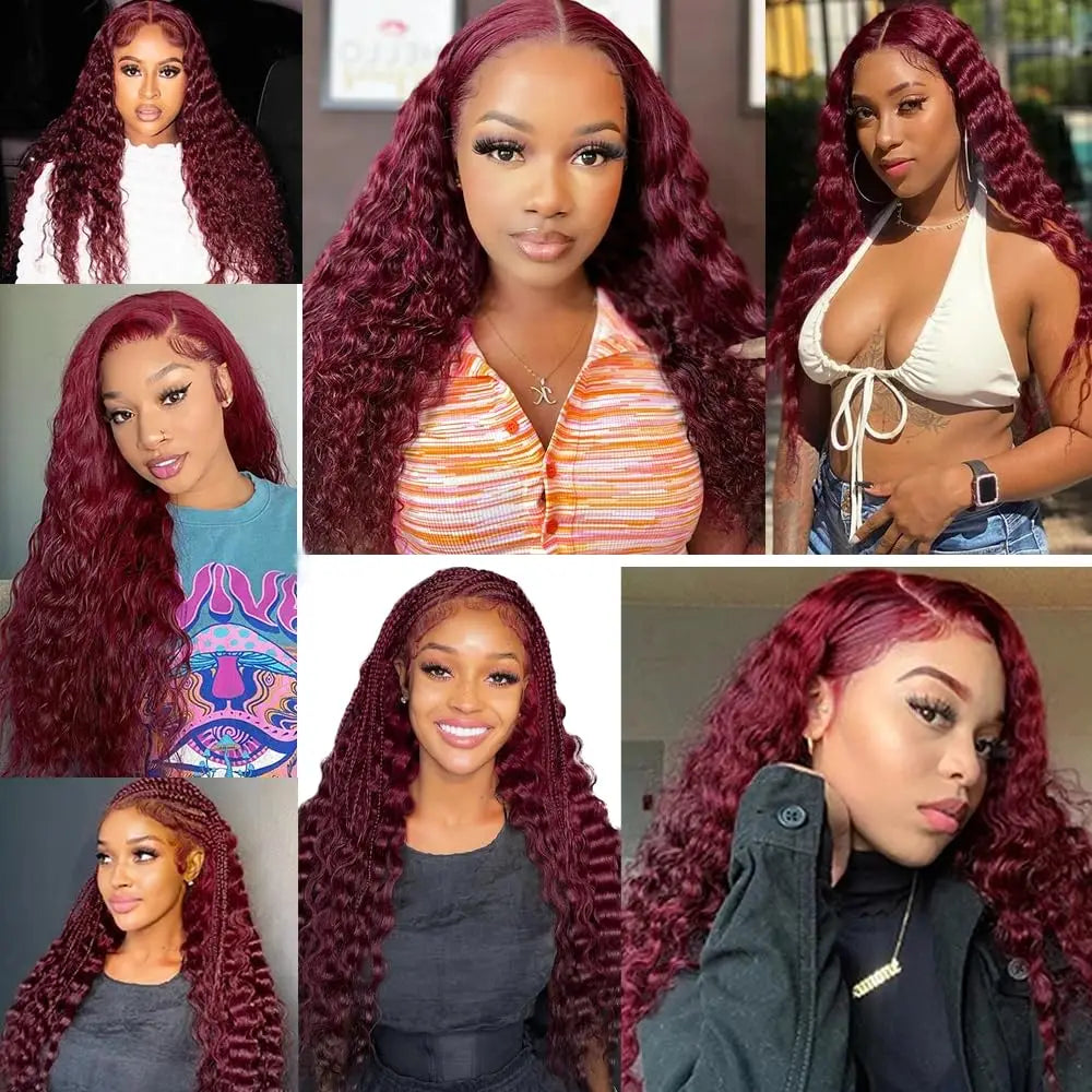 99J Color Burmese Curly Hair Bundles Burgundy 100% Human Hair Bundle Extension Human Hair Weave Tissage  Deep Wave 1/3/4 Bundles