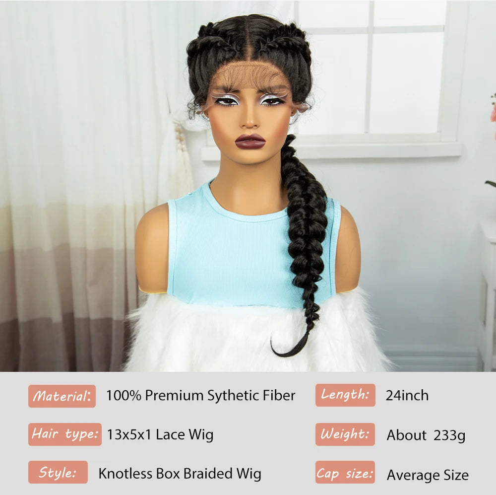 Twist Braided Wigs Synthetic Lace Front Handmade Knotelss Braided Lace Wigs Natural Braidis Wigs with Baby Hair for Black Women