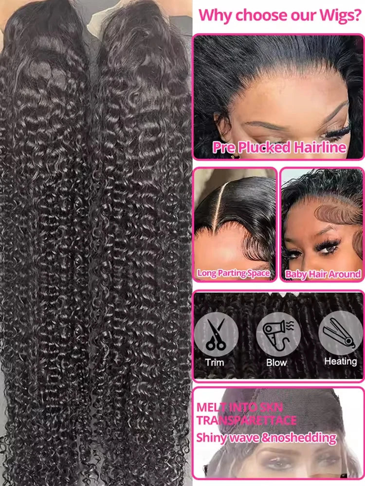 Deep Curly Lace Front Wigs Transparent HD 13x4 Lace Frontal Wigs Deep Wave 100% Real Human Hair Wigs For Women Wet And Wavy