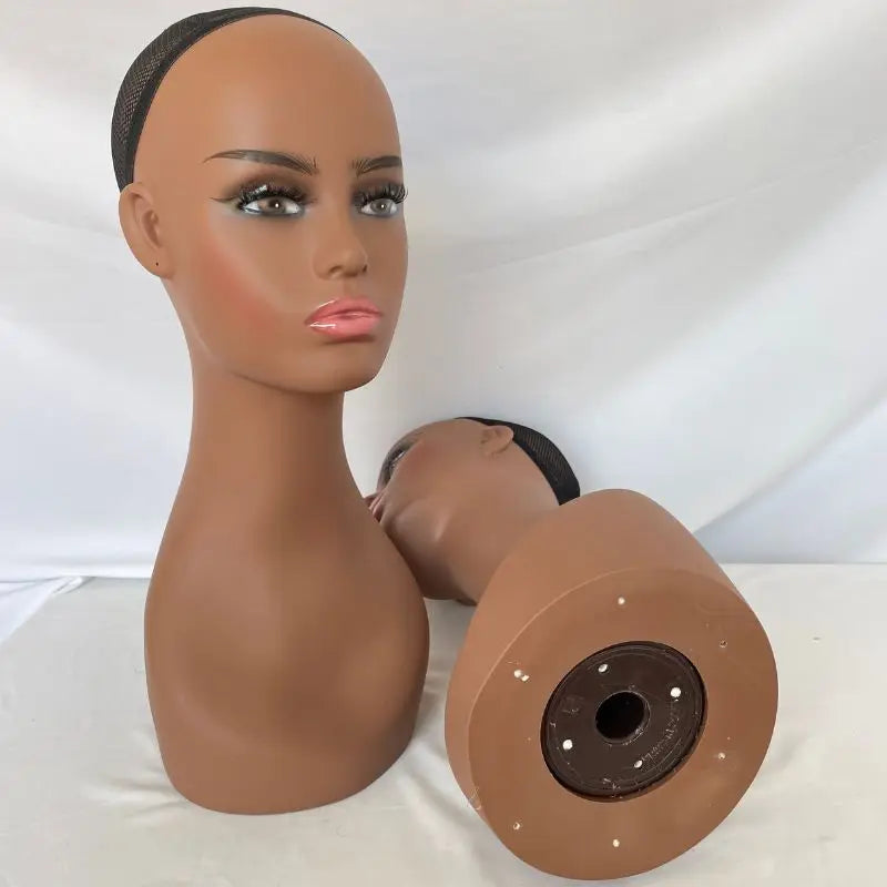 Pwigs Female Dark Brown Makeup Mannequin Head Wig Mannequin Heads Display Piercable with T-pin In without Shoulder