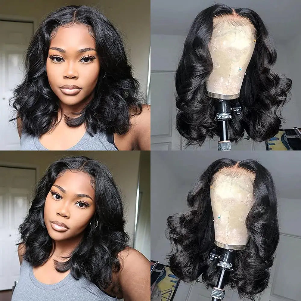 13x4 Lace Frontal Wig Human Hair Short Bob Wig Body Wave 4x4 HD Lace Front Closure Wig Brazilian Virgin Hair Natural Black Color Secondary image