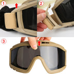 JSJM New Style Tactical Goggles CS Airsoft Windproof Shooting Glasses HD 3 Lens Motocross Motorcycle Mountaineering Safe Glasses