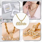 Personalized Iced Out Necklace With Name For Women Custom Double Crystal Name Necklaces Stainless Steel Chain Pendant Jewelry
