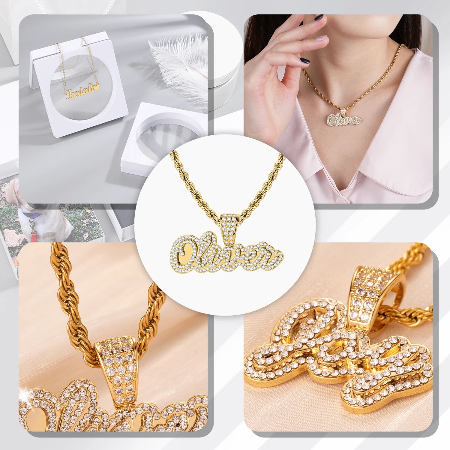 Personalized Iced Out Necklace With Name For Women Custom Double Crystal Name Necklaces Stainless Steel Chain Pendant Jewelry