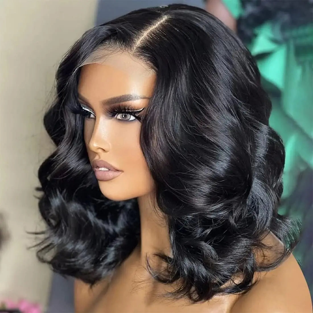 13x4 Lace Frontal Wig Human Hair Short Bob Wig Body Wave 4x4 HD Lace Front Closure Wig Brazilian Virgin Hair Natural Black Color Main image