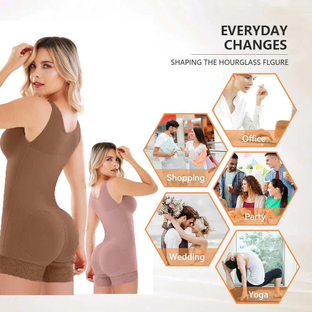 Full Body Shaper High Compression Shapewear Girdle With Brooches Bust For Postpartum Slimming Sheath Belly Fajas Colombianas