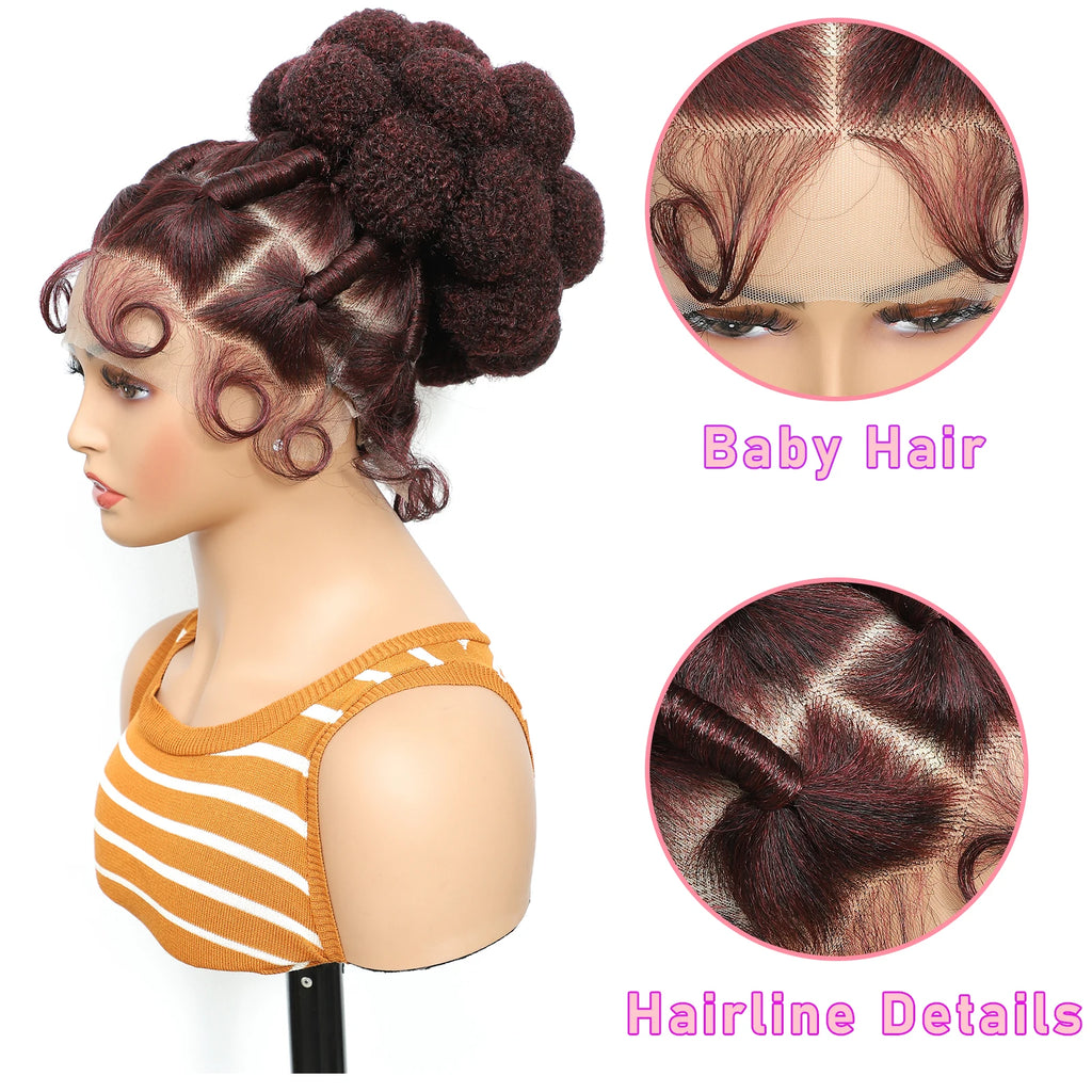 Synthetic Bantu Braided Wigs 11 Inches Full Lace Braided Wig with Baby Hair Afro Short Wigs Knotless Box Braids Wigs for Women