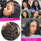 Brazilian 100% Human Deep Curly Bob Hair Wigs Natural Black Color Deep Wave HD Lace Front Part 13x4 Transparent Lace Wigs