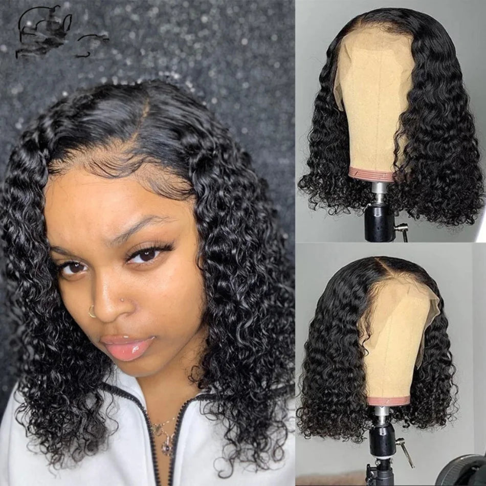 Deep Wave Bob Lace Front Human Hair Wigs Short Bob Wig 13x4 4x4 Lace Frontal Wigs Brazilian Black Pre Plucked Curly Human Hair